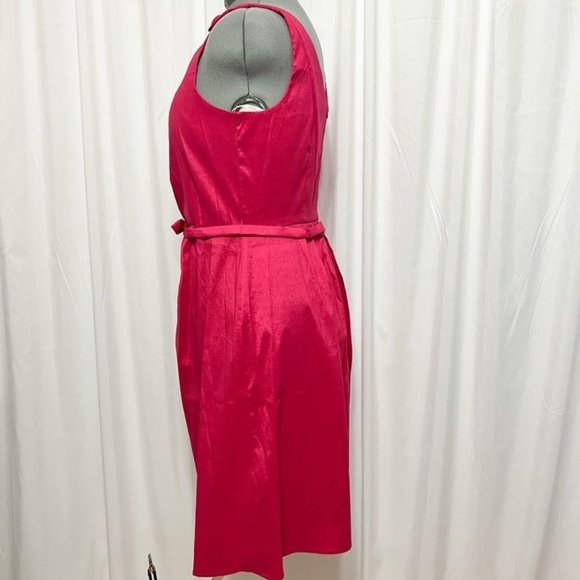 Dana Kay NWOT Sz 12 Red Pink  Sleeveless Pleated Front W/ Embellished Belt Dress - Picture 5 of 6